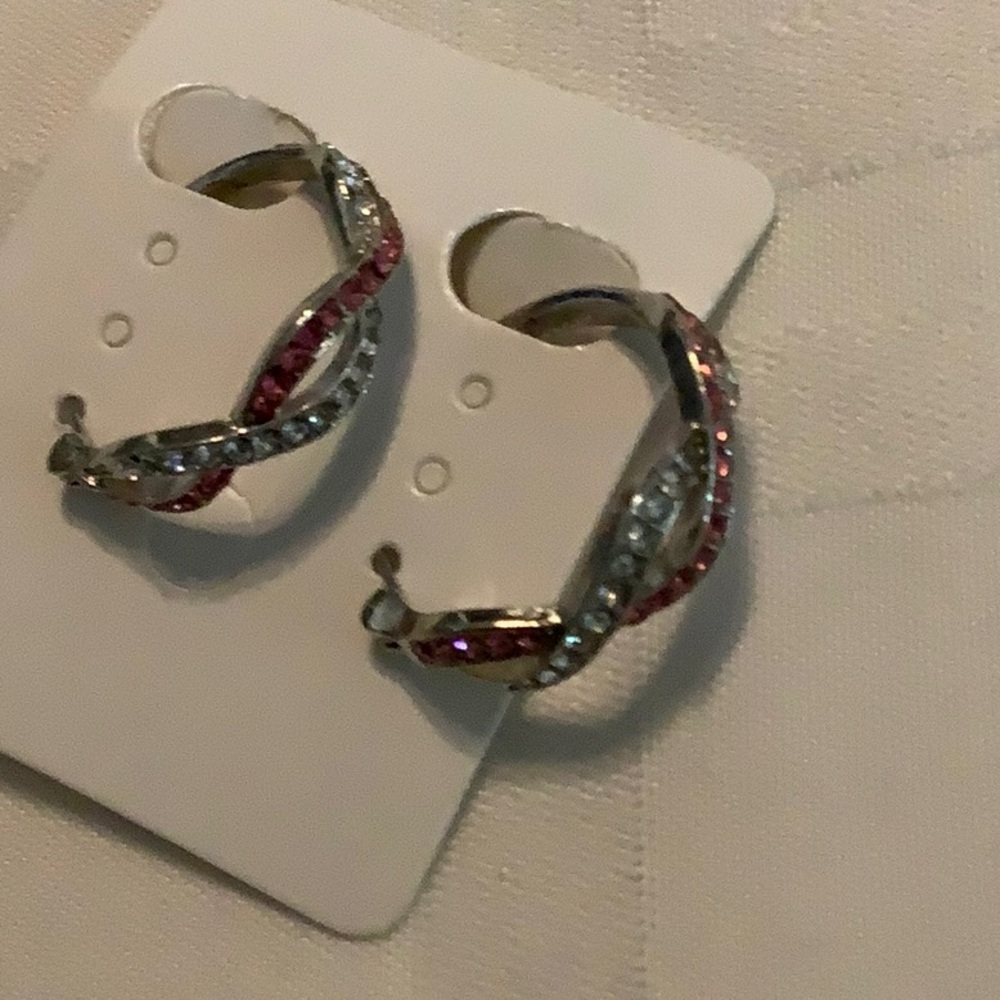 Twisted Hoop Earrings with Pink and Silver Accents